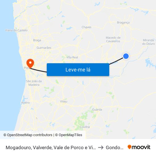 Mogadouro, Valverde, Vale de Porco e Vilar de Rei to Gondomar map