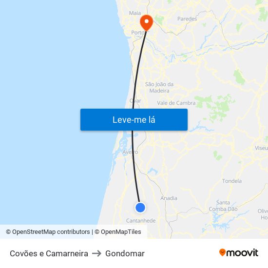 Covões e Camarneira to Gondomar map