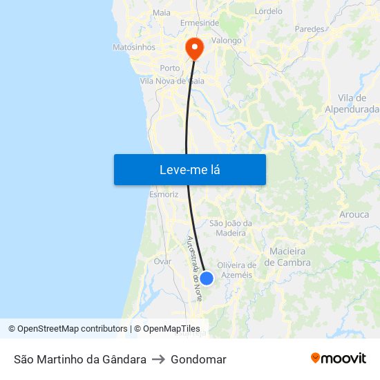 São Martinho da Gândara to Gondomar map