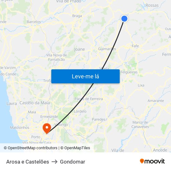 Arosa e Castelões to Gondomar map