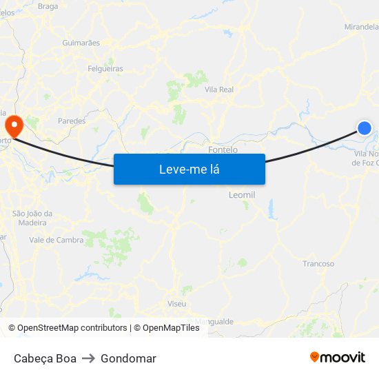 Cabeça Boa to Gondomar map