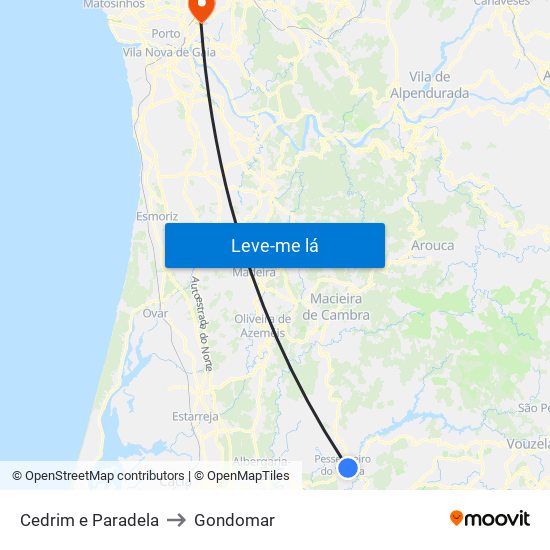 Cedrim e Paradela to Gondomar map