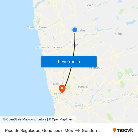 Pico de Regalados, Gondiães e Mós to Gondomar map
