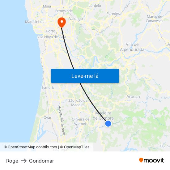 Roge to Gondomar map