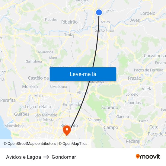 Avidos e Lagoa to Gondomar map