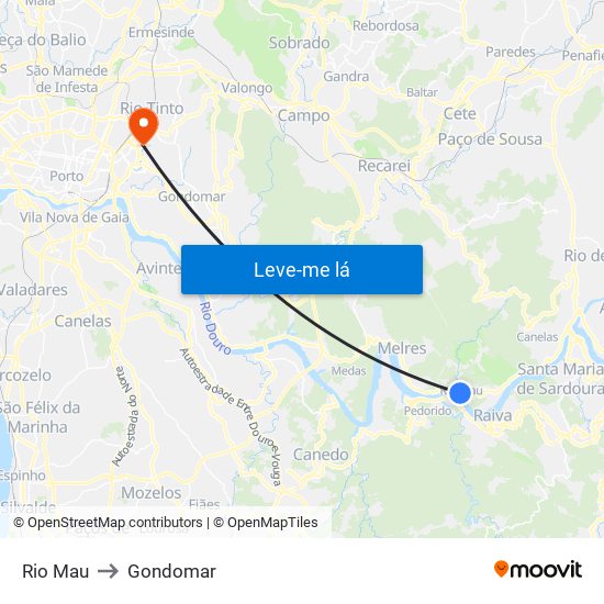Rio Mau to Gondomar map