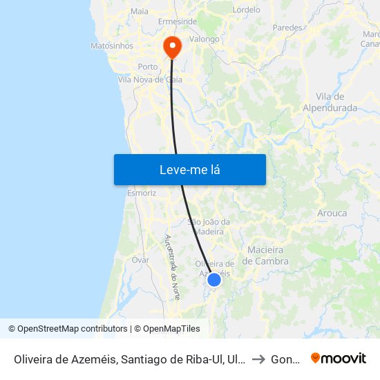 Oliveira de Azeméis, Santiago de Riba-Ul, Ul, Macinhata da Seixa e Madail to Gondomar map