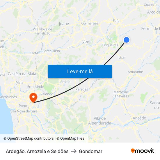 Ardegão, Arnozela e Seidões to Gondomar map