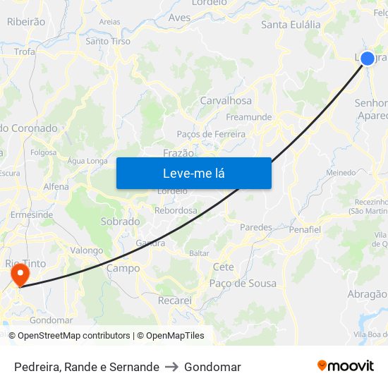 Pedreira, Rande e Sernande to Gondomar map