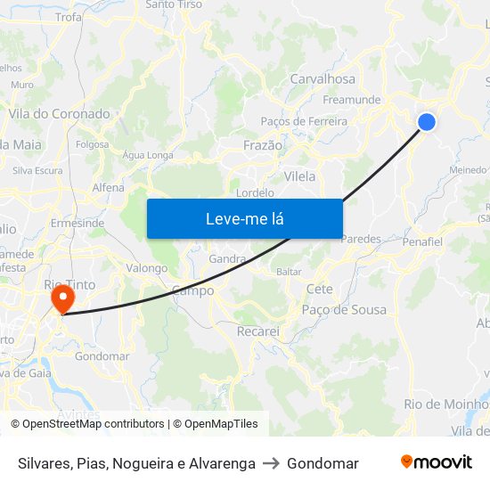 Silvares, Pias, Nogueira e Alvarenga to Gondomar map