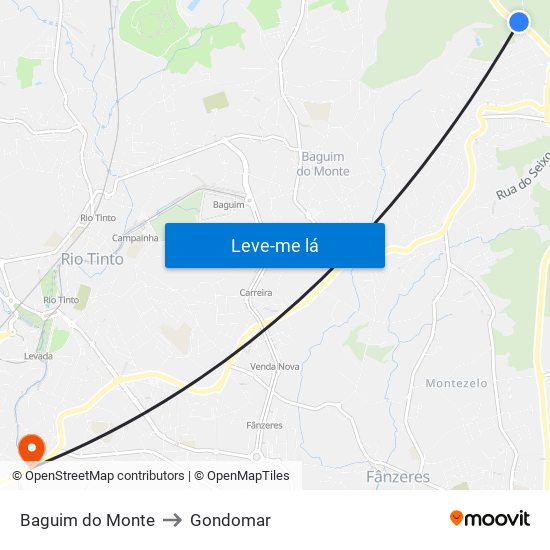 Baguim do Monte to Gondomar map