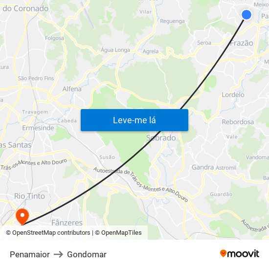 Penamaior to Gondomar map