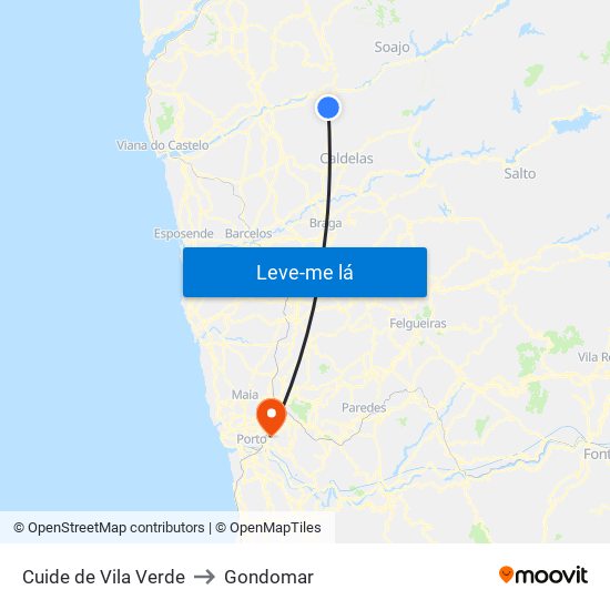 Cuide de Vila Verde to Gondomar map