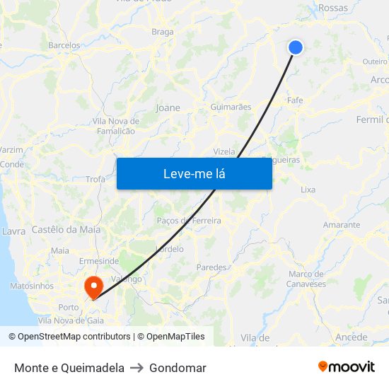 Monte e Queimadela to Gondomar map