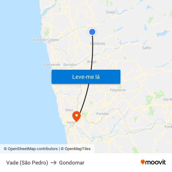 Vade (São Pedro) to Gondomar map