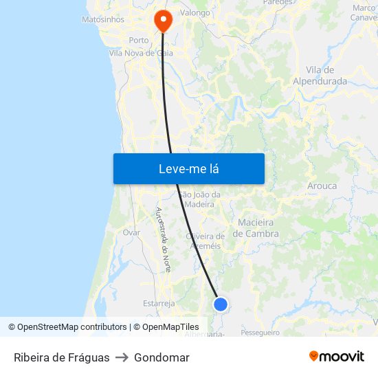 Ribeira de Fráguas to Gondomar map