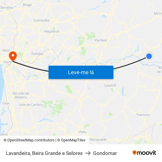 Lavandeira, Beira Grande e Selores to Gondomar map