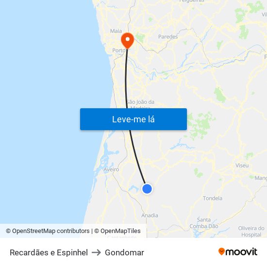 Recardães e Espinhel to Gondomar map