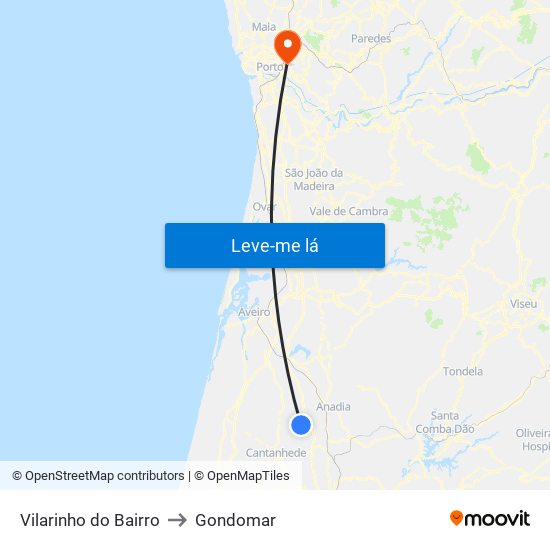 Vilarinho do Bairro to Gondomar map