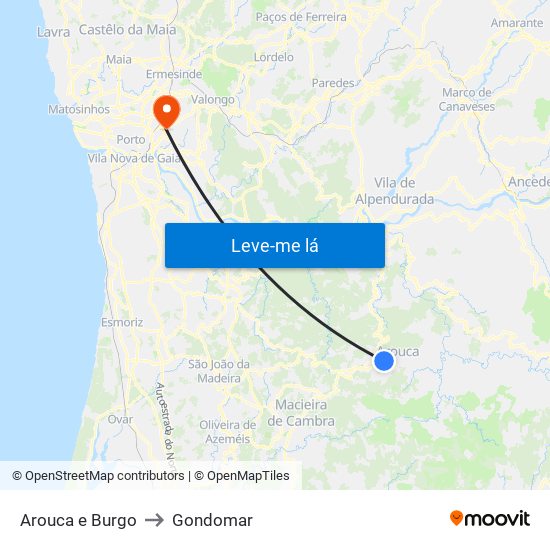 Arouca e Burgo to Gondomar map