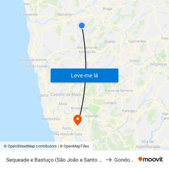 Sequeade e Bastuço (São João e Santo Estêvão) to Gondomar map