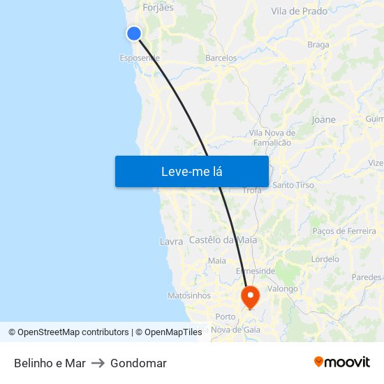 Belinho e Mar to Gondomar map