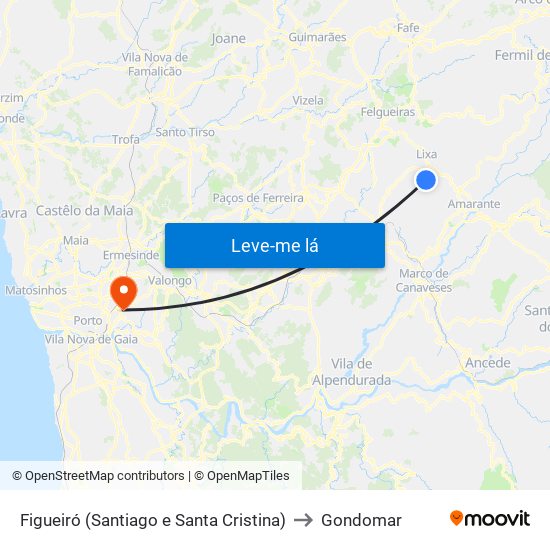 Figueiró (Santiago e Santa Cristina) to Gondomar map