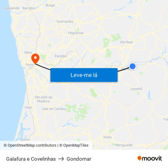 Galafura e Covelinhas to Gondomar map