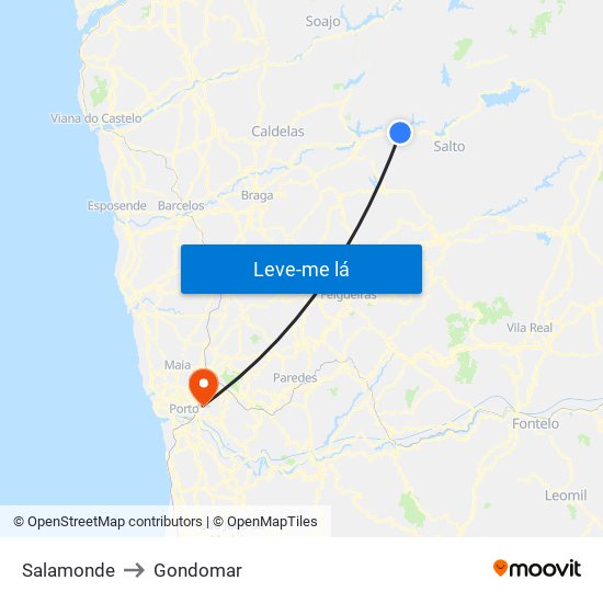 Salamonde to Gondomar map