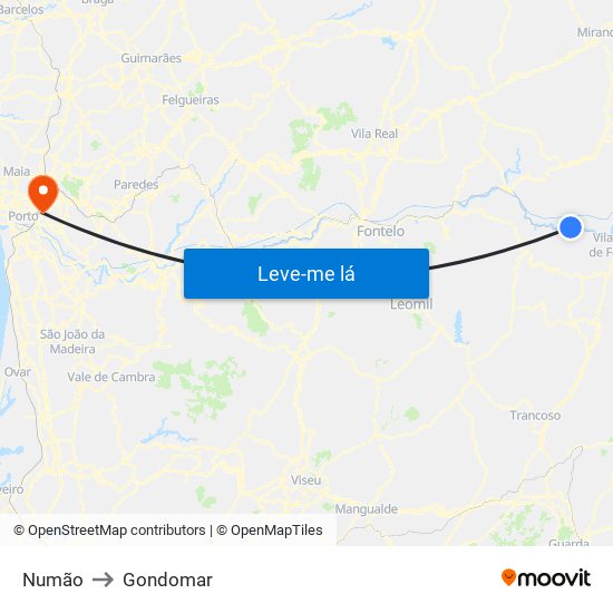 Numão to Gondomar map
