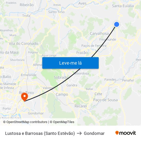 Lustosa e Barrosas (Santo Estêvão) to Gondomar map