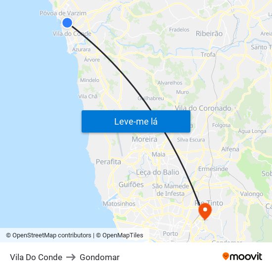 Vila Do Conde to Gondomar map