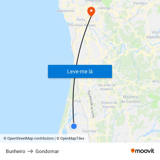 Bunheiro to Gondomar map