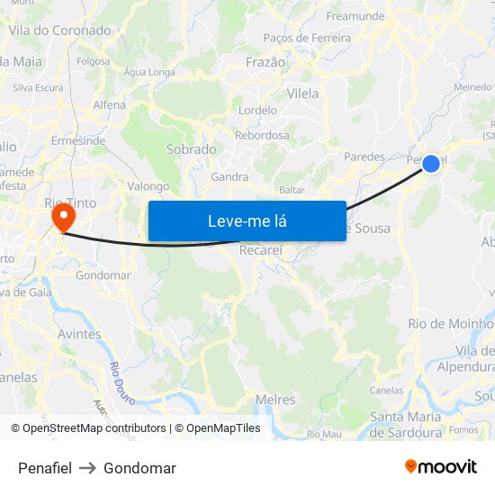 Penafiel to Gondomar map
