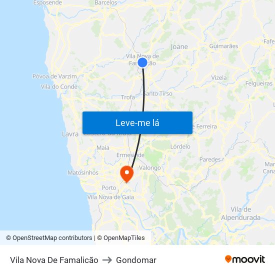 Vila Nova De Famalicão to Gondomar map