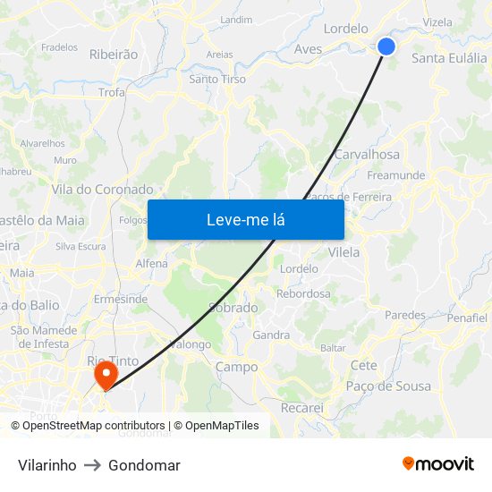 Vilarinho to Gondomar map