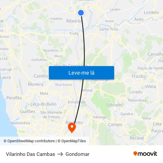 Vilarinho Das Cambas to Gondomar map