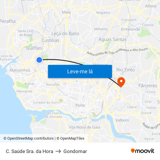 C. Saúde Sra. da Hora to Gondomar map