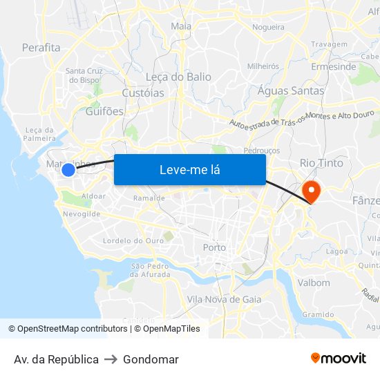 Av. da República to Gondomar map