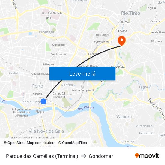 Parque das Camélias (Terminal) to Gondomar map