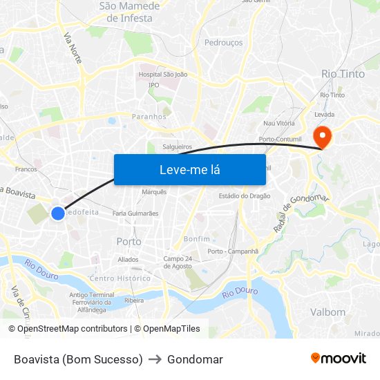 Boavista (Bom Sucesso) to Gondomar map