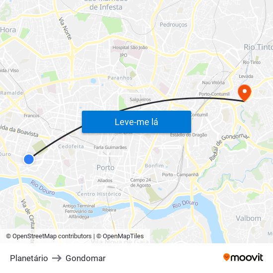 Planetário to Gondomar map