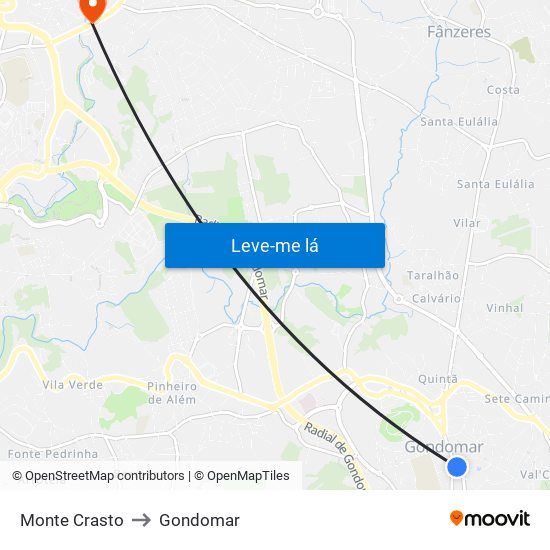 Monte Crasto to Gondomar map