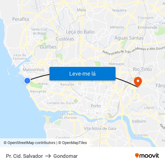 Pr. Cid. Salvador to Gondomar map