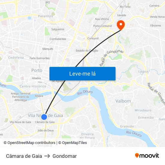 Câmara de Gaia to Gondomar map