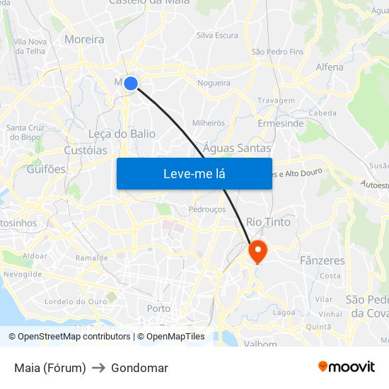 Maia (Fórum) to Gondomar map