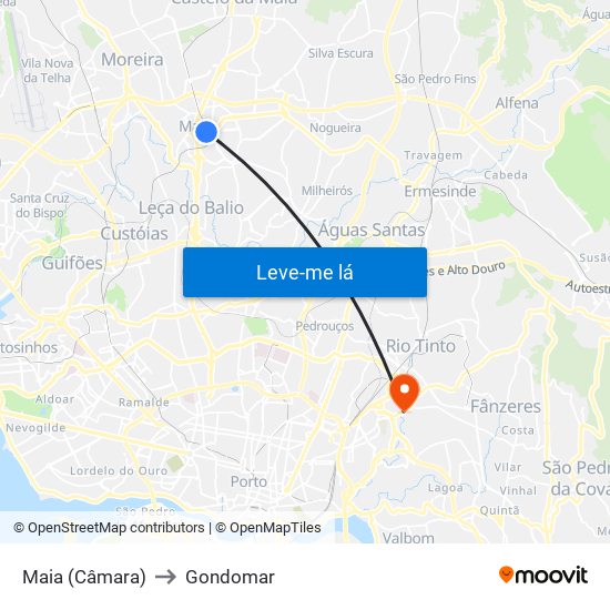 Maia (Câmara) to Gondomar map