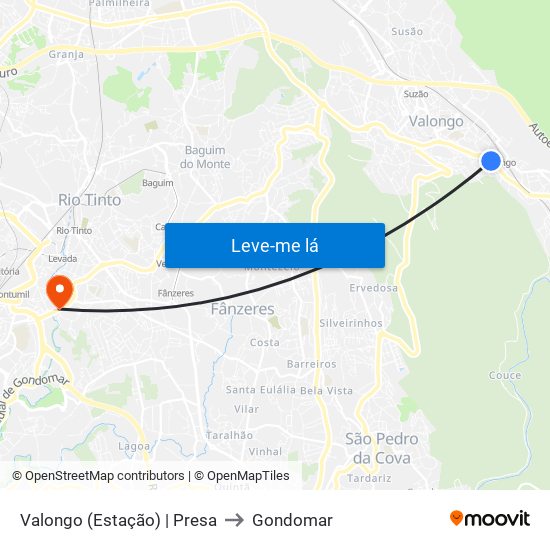 Valongo (Estação) | Presa to Gondomar map