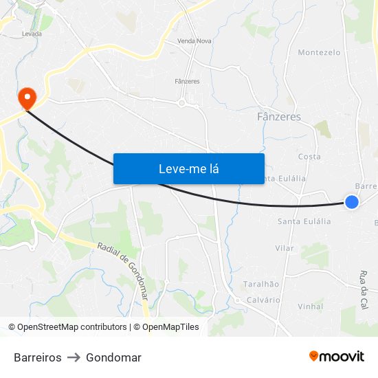 Barreiros to Gondomar map