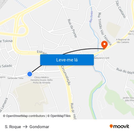 S. Roque to Gondomar map